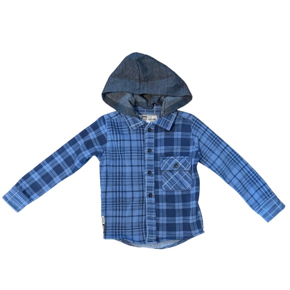 Vintage Havana Other - Vintage Havana Boys Blue Hooded Plaid Flannel Jacket like new size 4
